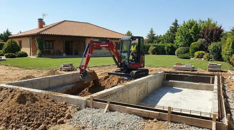 Cimentación de piscina en vivienda